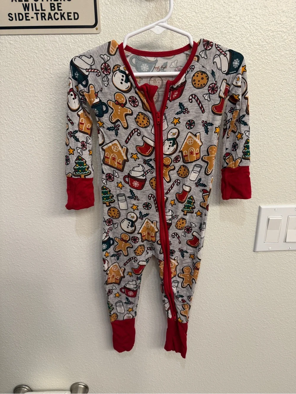 Little Sleepies Gray Holiday Cookie Print One-Piece with Red Trim